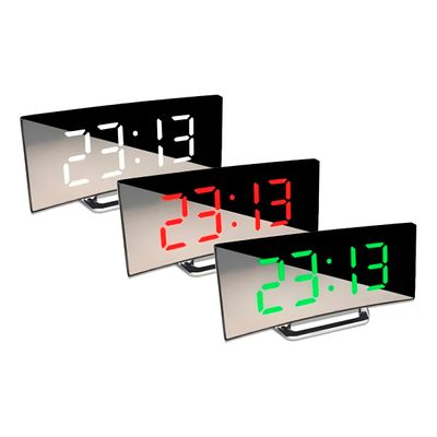 Relógio Digital de Mesa Curvado Espelhado Despertador - Moderno e Minimalista