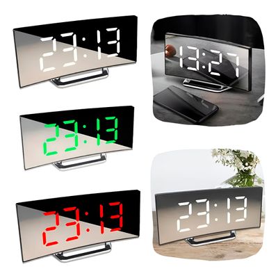Relógio Digital de Mesa Curvado Espelhado Despertador - Moderno e Minimalista