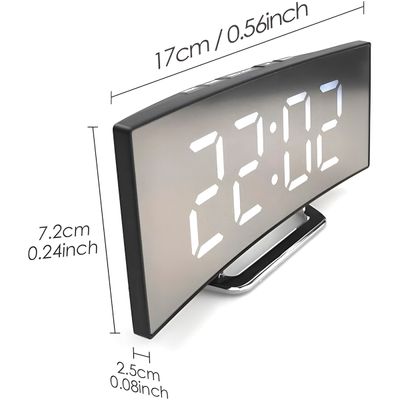 Relógio Digital de Mesa Curvado Espelhado Despertador - Moderno e Minimalista