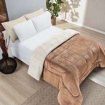 Coberdrom Diamond Casal Queen Sherpa Com Manta Flannel 01 Peça - Caramelo Apricot