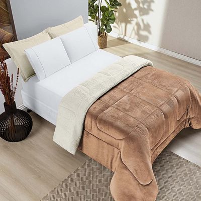 Coberdrom Diamond Casal Queen Sherpa Com Manta Flannel 01 Peça - Caramelo Apricot