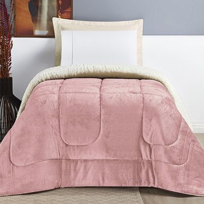 Coberdrom Diamond Solteiro Sherpa Com Manta Flannel 01 Peça - Rosa