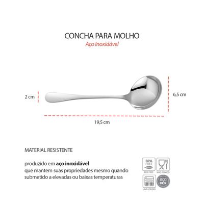Concha Aço Inox Servir Molhos Sopas Caldos Buffet 19,5cm