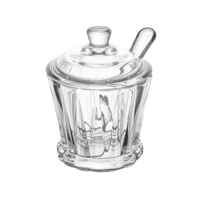 Açucareiro de Cristal Lyor Radial 210ml com Tampa e Colher Transparente Elegante Transparente