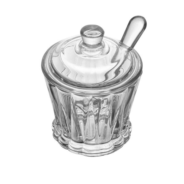 Açucareiro de Cristal Lyor Radial 210ml com Tampa e Colher Transparente Elegante Transparente