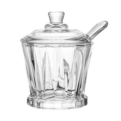 Açucareiro de Cristal Lyor Radial 210ml com Tampa e Colher Transparente Elegante Transparente