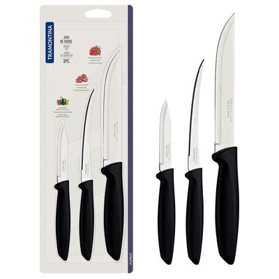 Conjunto de Facas Tramontina Plenus em Aço Inox - Preto - 3 Peças