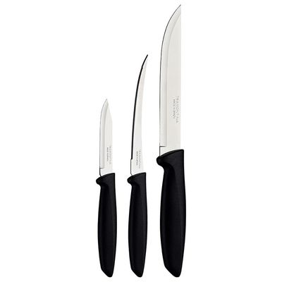 Conjunto de Facas Tramontina Plenus em Aço Inox - Preto - 3 Peças