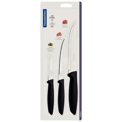 Conjunto de Facas Tramontina Plenus em Aço Inox - Preto - 3 Peças
