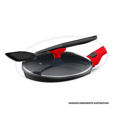 Panelas Ultra Day by Day 24cm com Tampa de Vidro Vermelho e Kit com 2 Facas Revestimento Ichef Blue