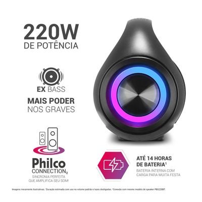 Speaker Philco PBS220BT Extreme Bluetooth 5.3 Flash Light 220W Bivolt