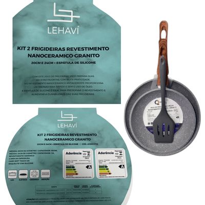 Kit 2 Frigideiras C/ Espátula Antiaderente Granito Lehavi