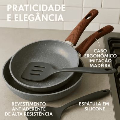 Kit 2 Frigideiras C/ Espátula Antiaderente Granito Lehavi