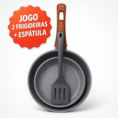 Kit 2 Frigideiras C/ Espátula Antiaderente Granito Lehavi