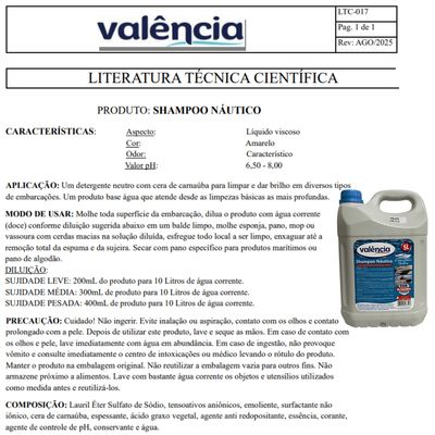 Shampoo Náutico Lava Lancha Com Cera Carnaúba Valencia 5 Lt