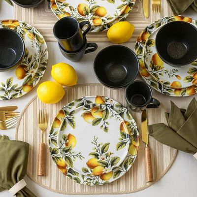 Conjunto 12 Pratos Rasos Sobremesa em Cerâmica Porto Brasil Limonata Decorado