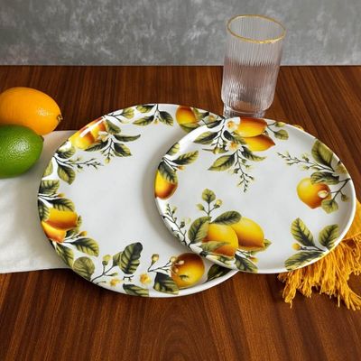Conjunto 12 Pratos Rasos Sobremesa em Cerâmica Porto Brasil Limonata Decorado