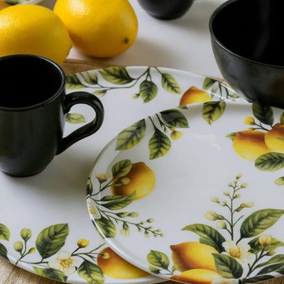Conjunto 12 Pratos Rasos Sobremesa em Cerâmica Porto Brasil Limonata Decorado