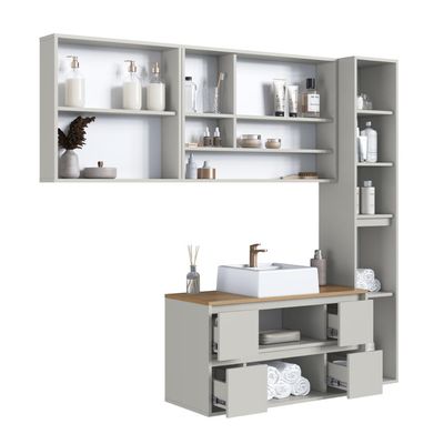Conjunto para Banheiro 176cm com 4 Peças Gabinete Suspenso Berlin Arenas com Cuba Branca