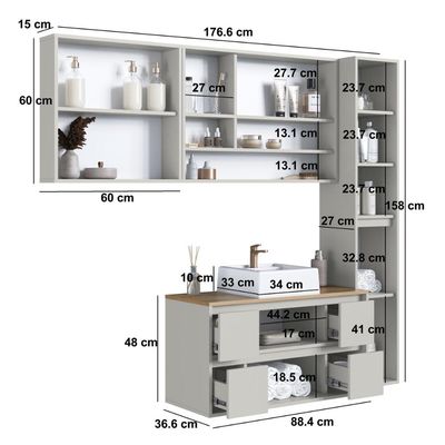 Conjunto para Banheiro 176cm com 4 Peças Gabinete Suspenso Berlin Arenas com Cuba Branca