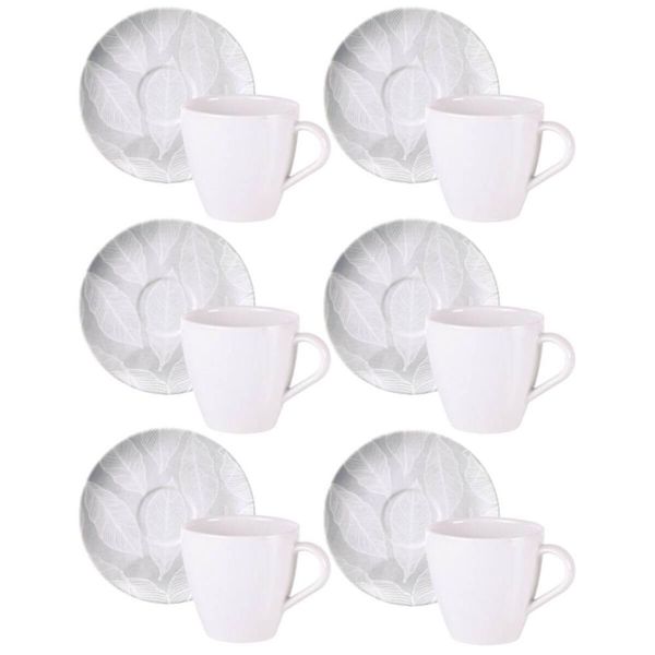Conjunto 6 Xícaras e Pires de Chá 200ml Porcelana Tramontina Arbo Servir Café Mesa Posta