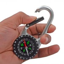 Chaveiro Bússola Compacta Prateada – Ferramenta de Sobrevivência para Camping, Trilha e Aventura