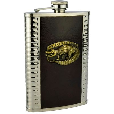 Cantil Frasco Porta Bebida Aço inox Crocodilo Bolso Bar