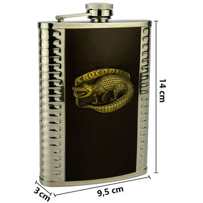 Cantil Frasco Porta Bebida Aço inox Crocodilo Bolso Bar