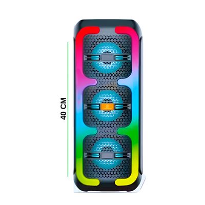 Caixa de Som Portátil Bluetooth 50W com Luzes LED RGB e Rádio FM - Recarregável