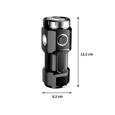 Lanterna Tática Recarregável com Imã | Mini Lanterna LED 100lm 6 LEDs, 3 Modos, Water Resistant