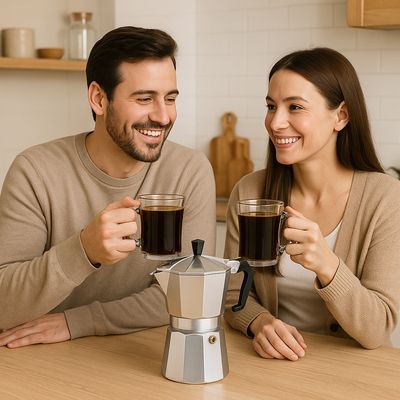 CAFETEIRA ITALIANA + 2 CANECAS DE VIDRO 150ML