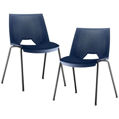 Kit 02 Cadeiras Empilhável Fixa Liked F02 Base Aço Preto Azul - Lyam Decor