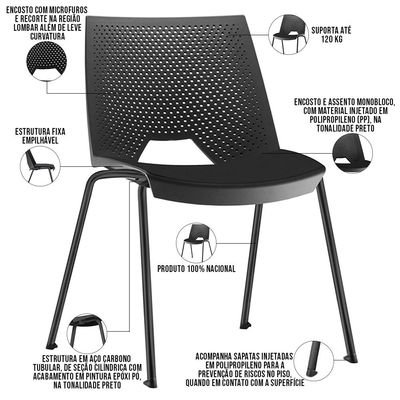 Kit 02 Cadeiras Empilhável Fixa Liked F02 Base Aço Preto - Lyam Decor