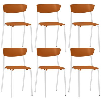 Kit 06 Cadeiras Empilhável Fixa Atom F02 Base Aço Branco Laranja - Lyam Decor