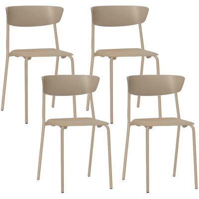 Kit 04 Cadeiras Empilhável Fixa Atom F02 Base Aço Nude - Lyam Decor