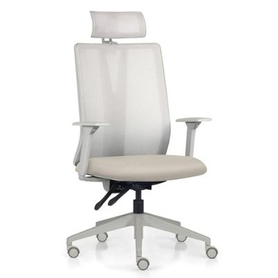 Kit 2 Cadeiras Escritório Giratória Presidente Flow F02 Base Cinza Sintético Bege - Lyam Decor