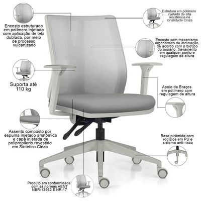 Cadeira de Escritório Giratória Diretor Flow F02 Base Cinza Sintético Cinza - Lyam Decor