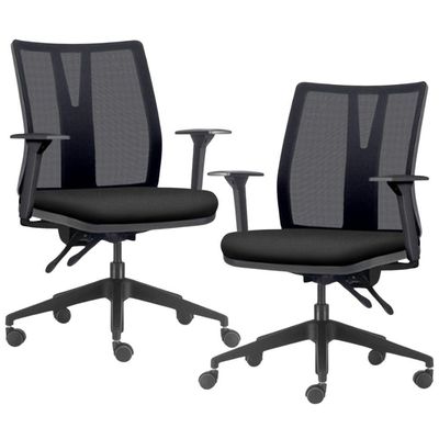 Kit 2 Cadeiras de Escritório Giratória Diretor Flow F02 Base Preta Crepe Preto - Lyam Decor