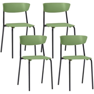 Kit 04 Cadeiras Empilhável Fixa Atom F02 Base Aço Preta Verde - Lyam Decor