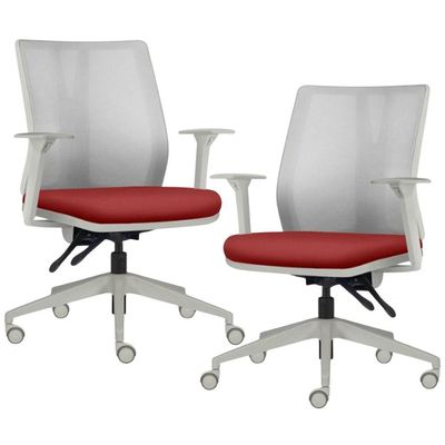 Kit 2 Cadeiras de Escritório Giratória Diretor Flow F02 Base Cinza Sintético Vermelho - Lyam Decor