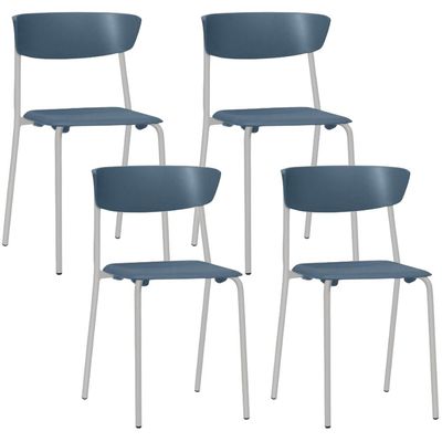 Kit 04 Cadeiras Empilhável Fixa Atom F02 Base Aço Cinza Azul - Lyam Decor
