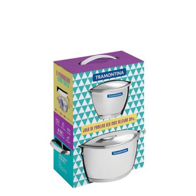 Jogo de Panelas Tramontina Allegra em Aço Inox com Fundo Triplo e Tampas de Inox 2 Peças
