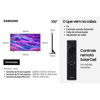 Smart TV Samsung 100" 4K Neo QLED Ultra QN100QN80FGXZD Painel até 144Hz Gaming Hub Dolby Atmos Preta Titan