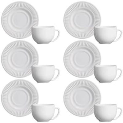 Conjunto com 6 Xícaras e Pires para Chá Porto Brasil Daisy em Cerâmica Feldspática Branco  161 ml