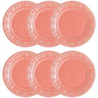 Conjunto com 6 Pratos Rasos Porto Brasil Esparta em Cerâmica Feldspática 26cm - Pimenta-Rosa