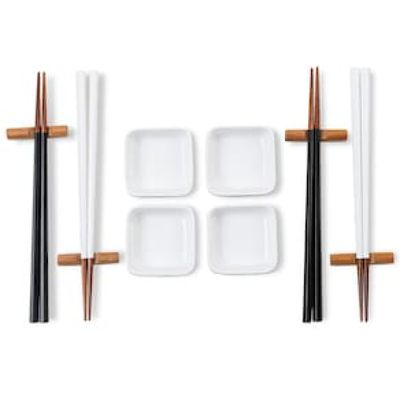 Conjunto de Hashi e Molheiras 4 Pessoas Haus Concept Nankin em Madeira e Cerâmica  12 Peças