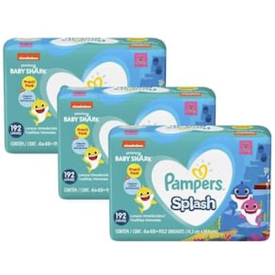 Lenços Umedecidos Pampers Splashers Baby Shark - 576 Unidades