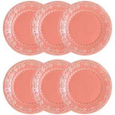 Conjunto com 6 Pratos Rasos Porto Brasil Esparta em Cerâmica Feldspática 26cm - Pimenta-Rosa