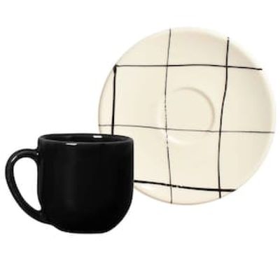 Conjunto com 6 Xícaras e Pires para Café Porto Brasil Coup Grille em Cerâmica Feldspática Off-White - 112ml