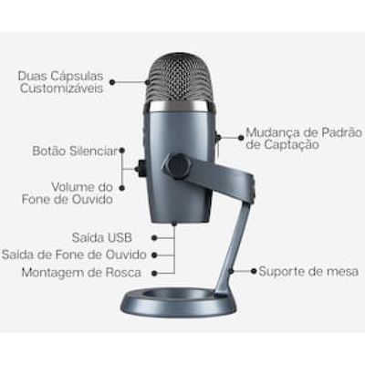 Microfone Condensador Logitech USB Blue Yeti Nano - Cinza